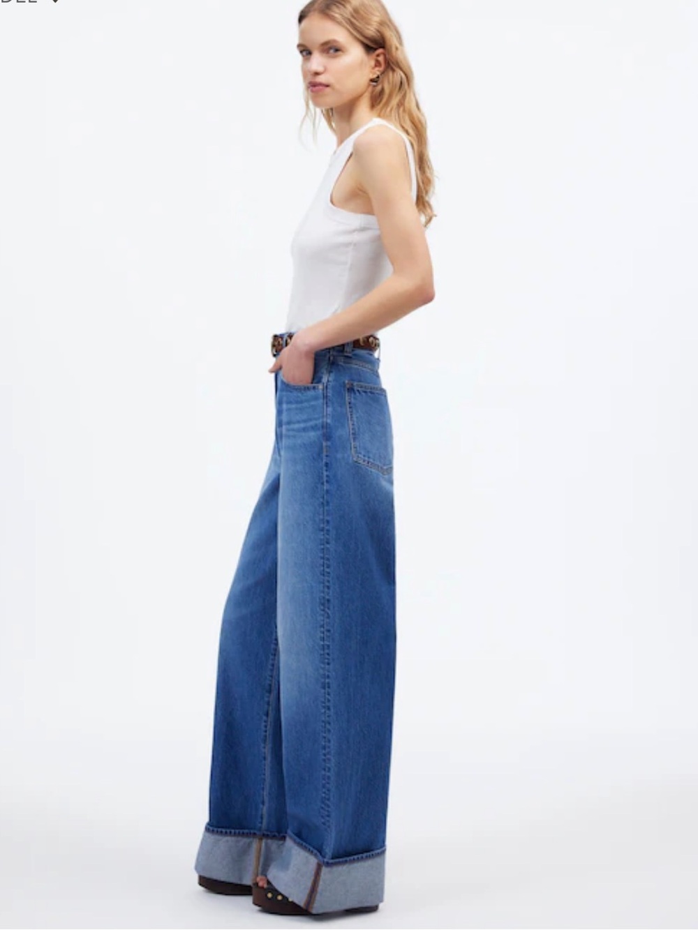 Madewell Jeans SuperWide-Leg Cuffed in Fannin Blue Rigid - Picture 2 of 12